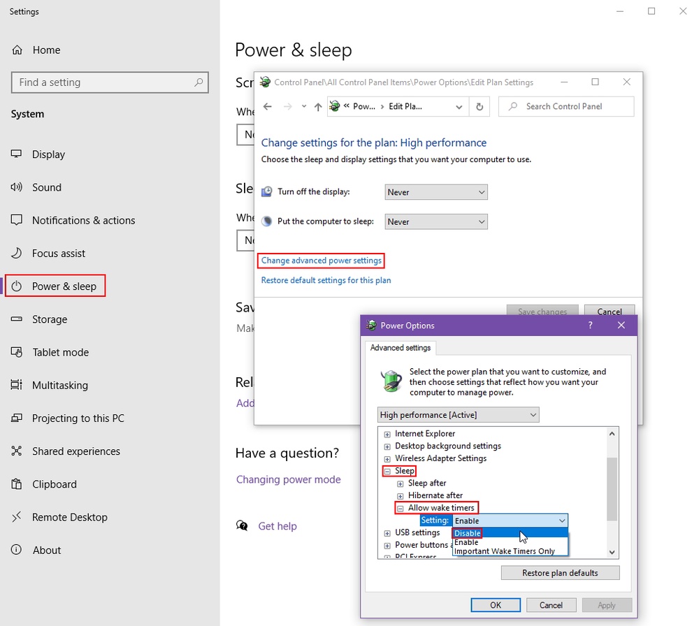 Power plan settings