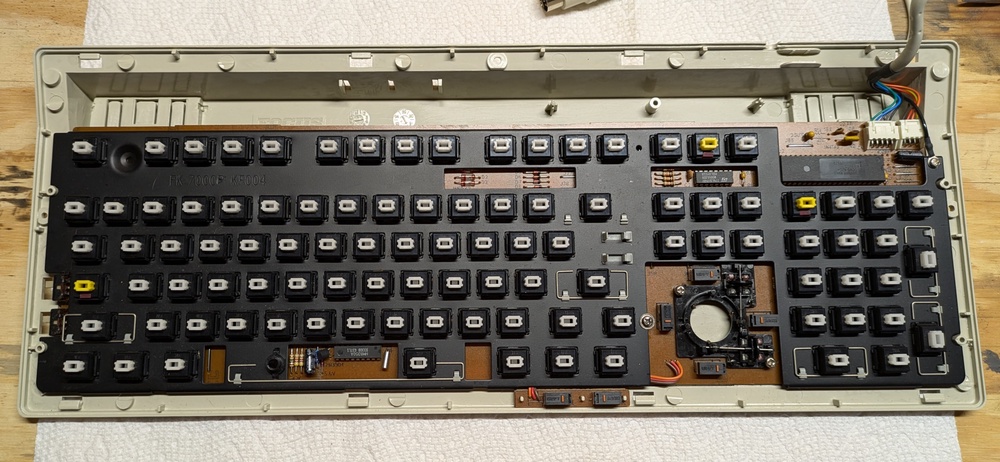 Keyboard with the keycaps and top case removed