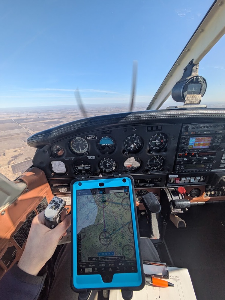 iPad mounted on the yoke in-flight