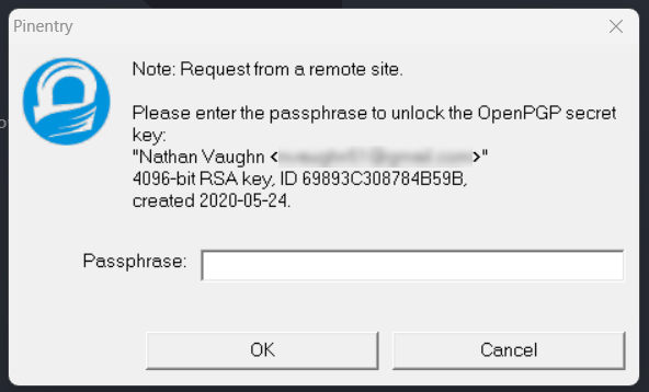 GPG passphrase entry dialog
