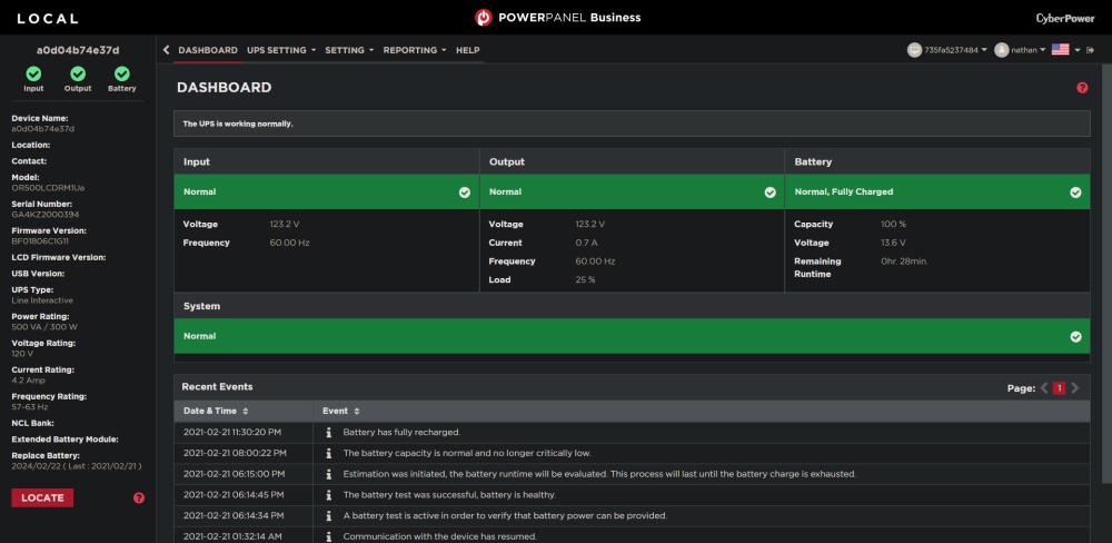 Screenshot of the PowerPanel software
