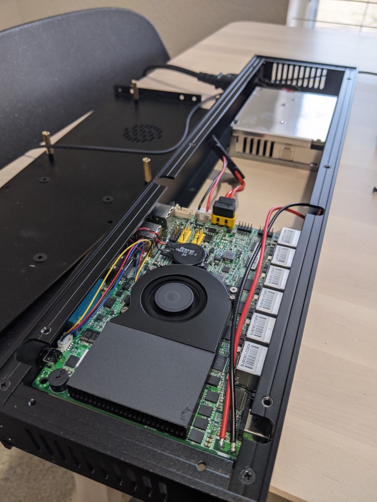 Qotom mini PC disassembled in the rackmount case