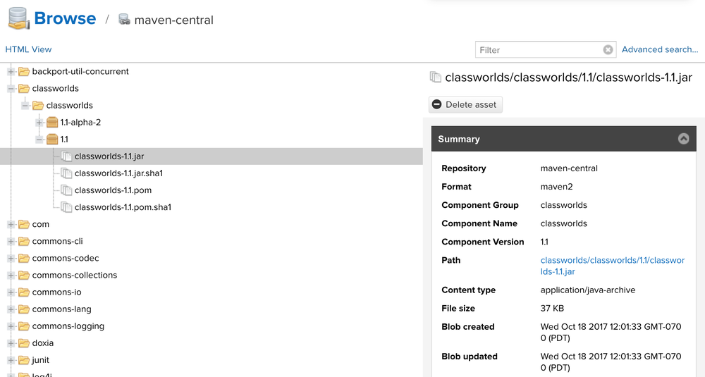 Sonatype Nexus Repository Manager 3 repository browsing view