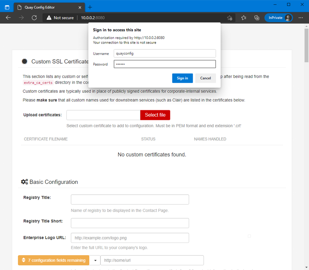 Quay config login