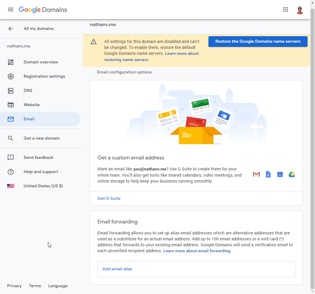 Google Domains email forwarding