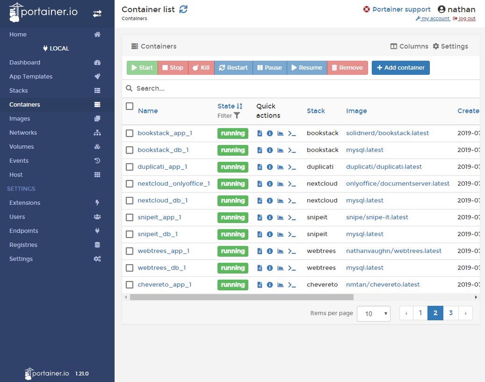 Screenshot of Portainer interface