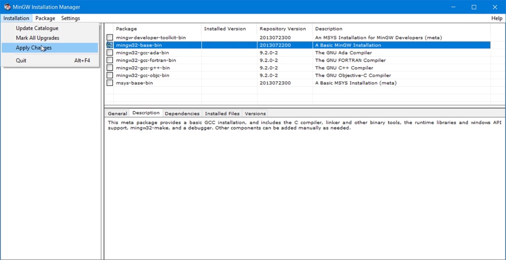 Install the base MinGW package