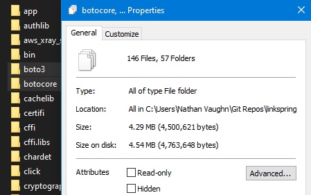 boto3 and botocore are only around 5MB on disk after stripping