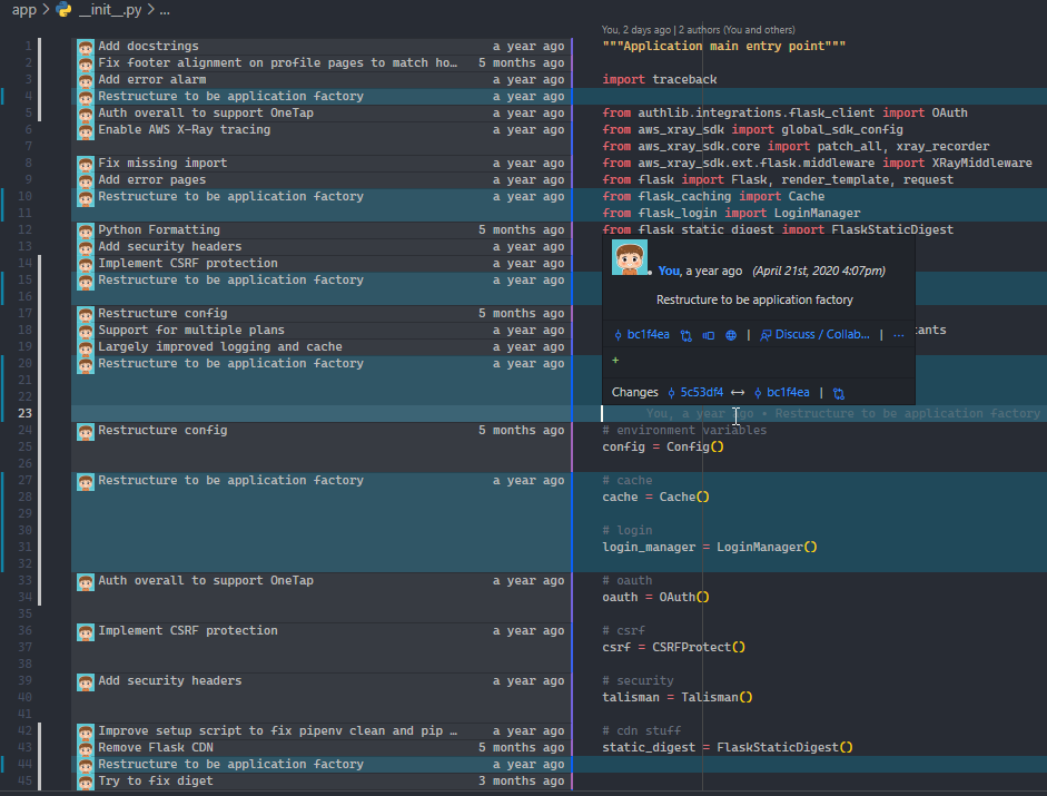 GitLens VS Code extension file line blame