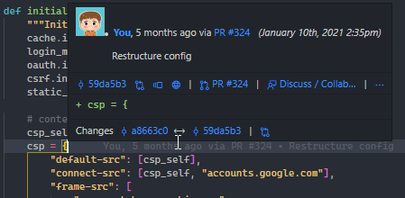 GitLens VS Code extension inline popup