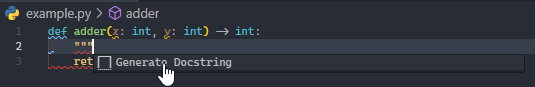 Python Docstring Generator VS Code Extension pre-click