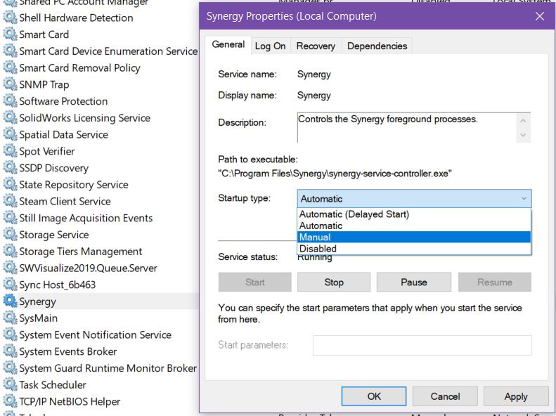 Synergy Windows service