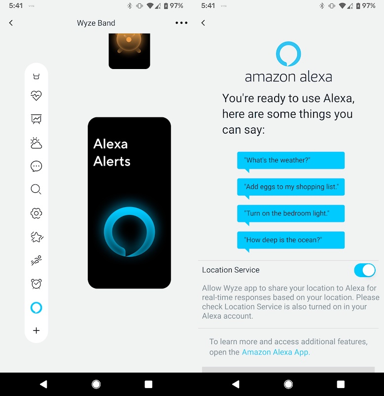 The Alexa screen on the Band and in the Wyze app