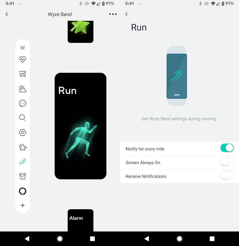 The running screen on the Band and in the Wyze app
